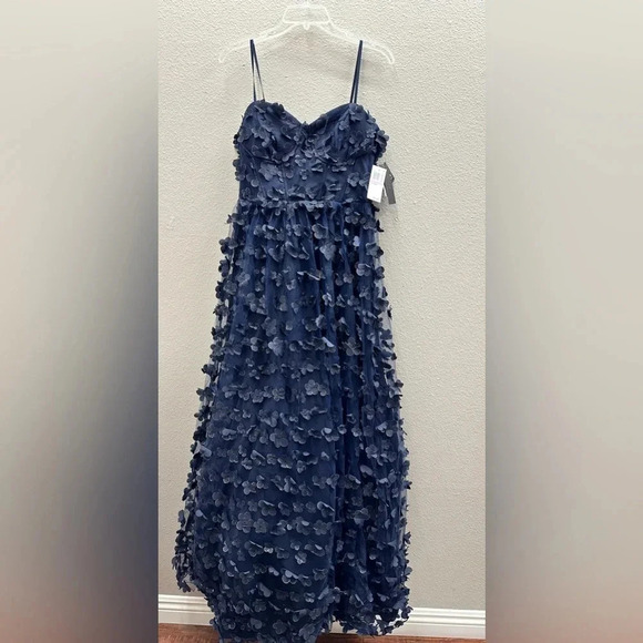 Formal Dress Size 11 Navy Lined Lace-up Open Back Gown Fall Wedding Flowers - Picture 3 of 11